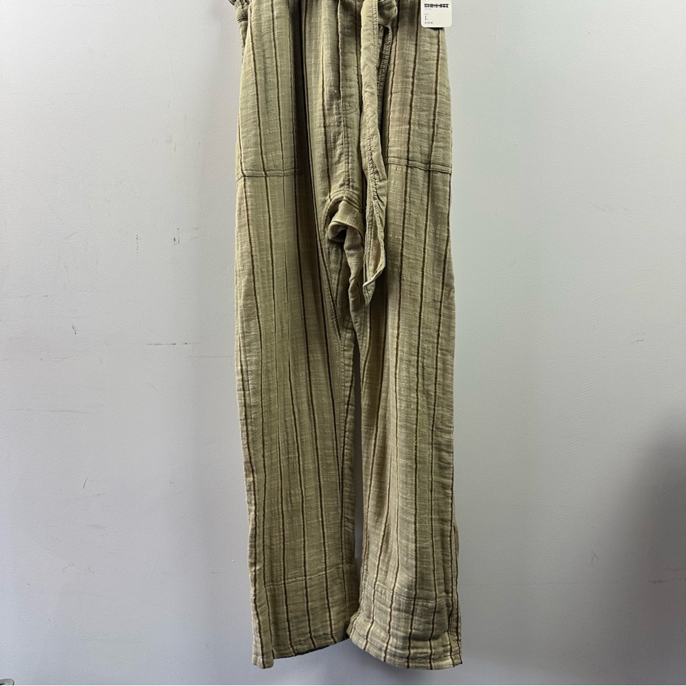 NWT Free People One Ballast Striped Belted Overall Jumpsuit Moss Large - Picture 6 of 15